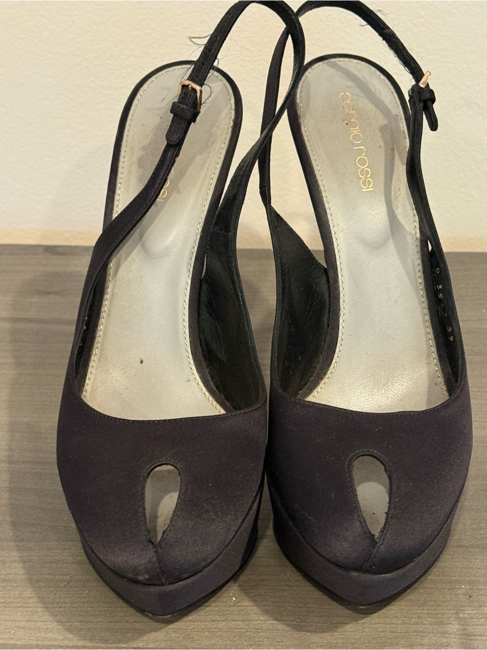 Sergio Rossi Black Slingback Peep-Toe Platform Pumps
